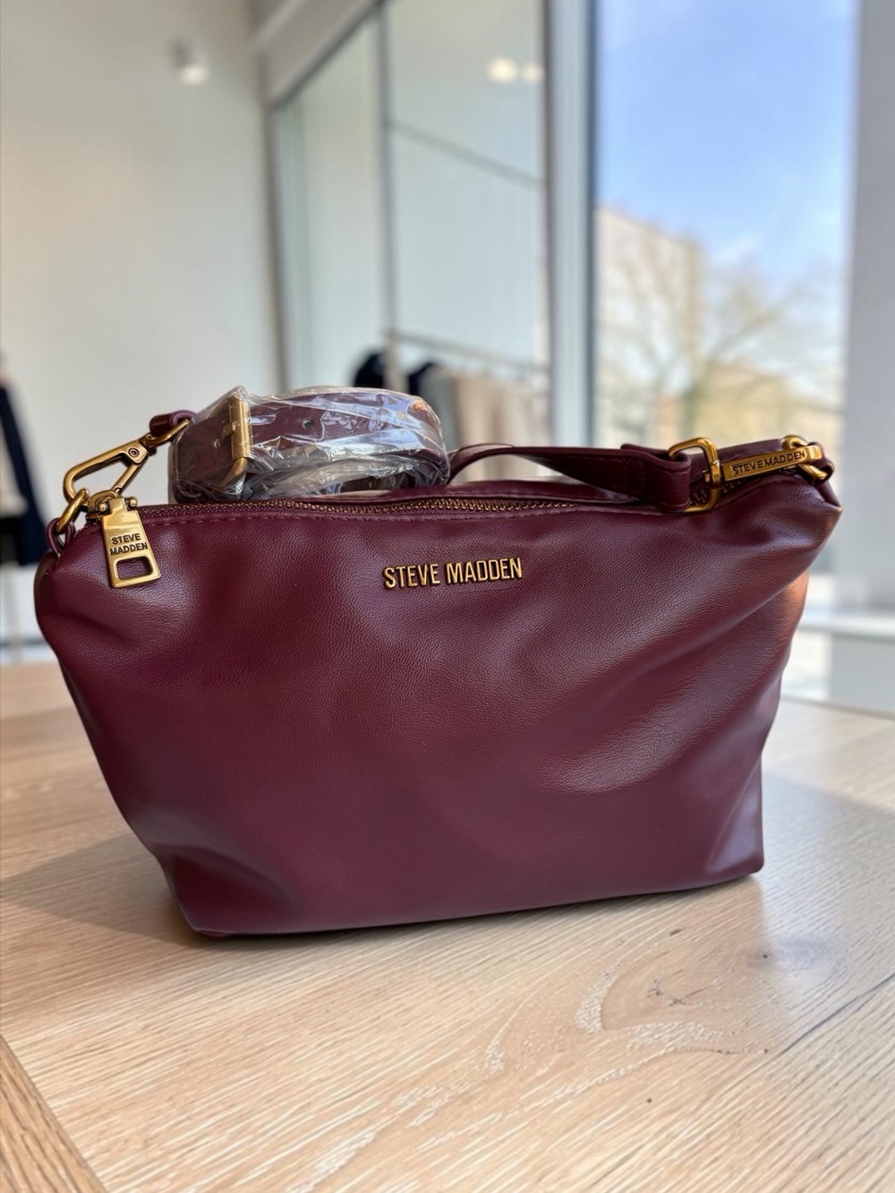 Steve Madden Maroon Burgundy Crossbody with Gold Hardware